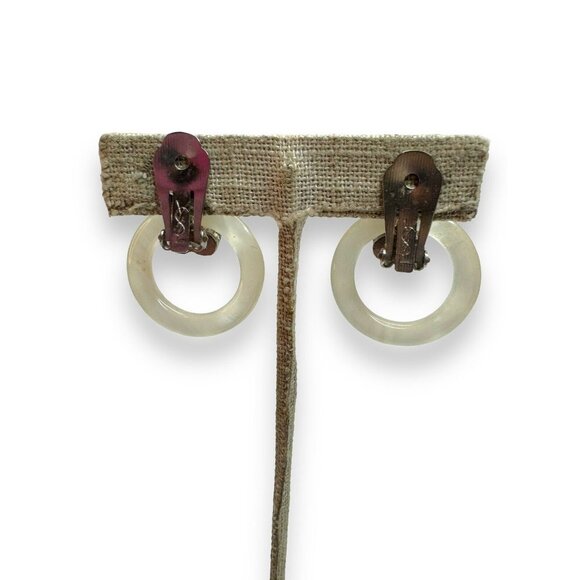 YSL Yves Saint Laurent Swirled Lucite Door Knocker Vintage Clip On Earrings - Picture 2 of 10